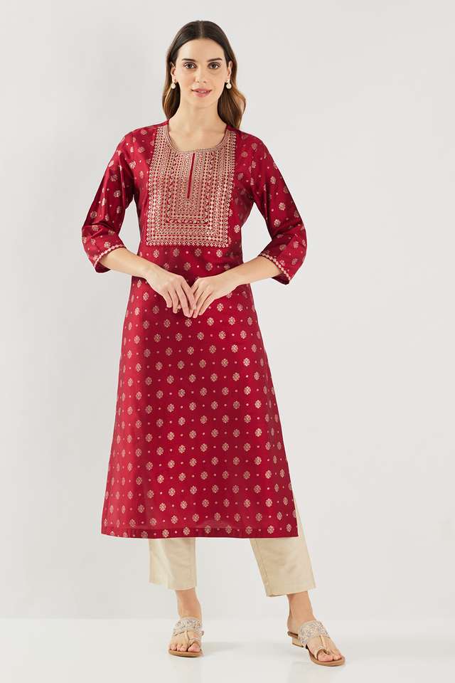 Printed-Blended-Fabric-Round-Neck-Women-s-Kurta