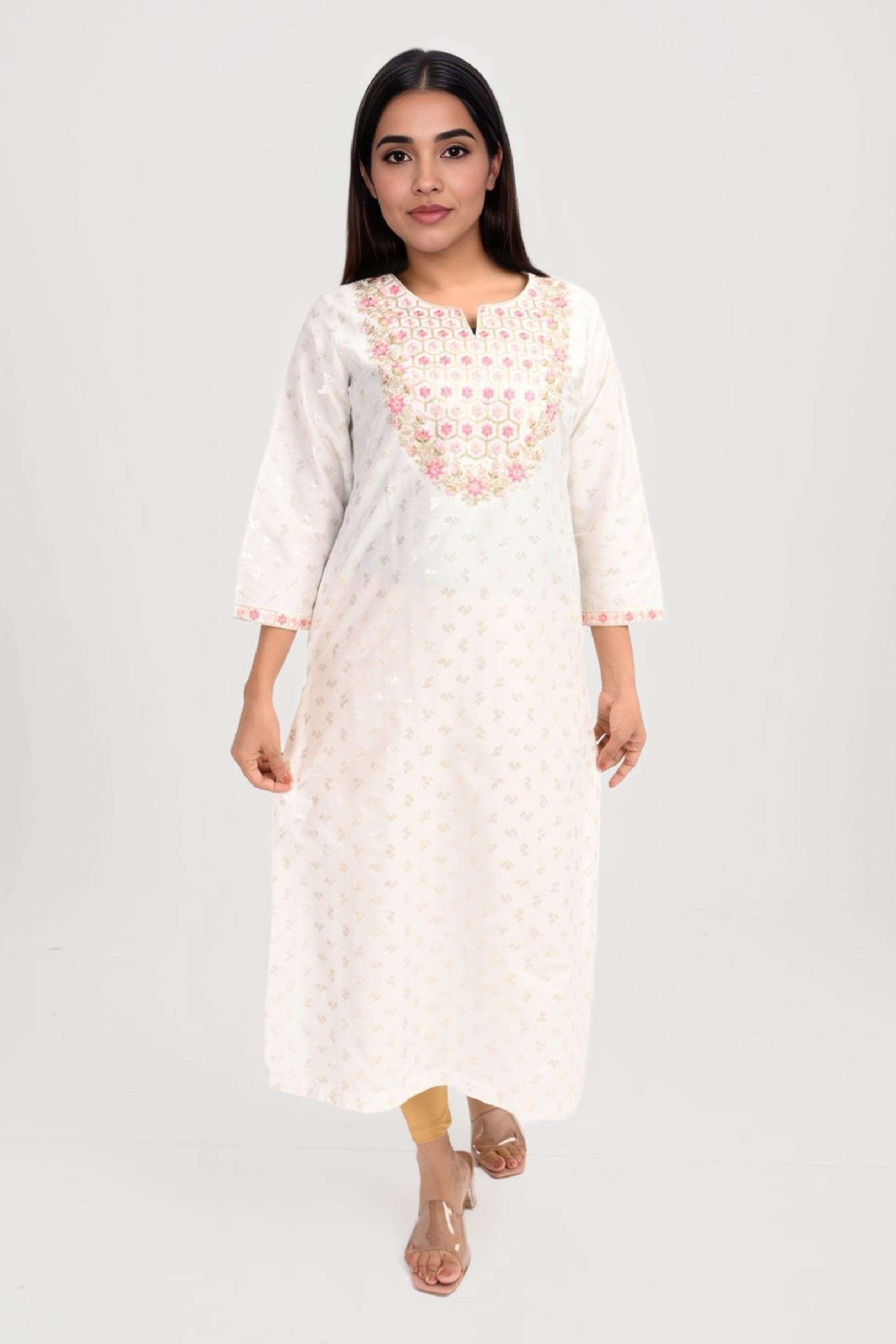 Printed-Blended-Fabric-Round-Neck-Women-s-Kurta