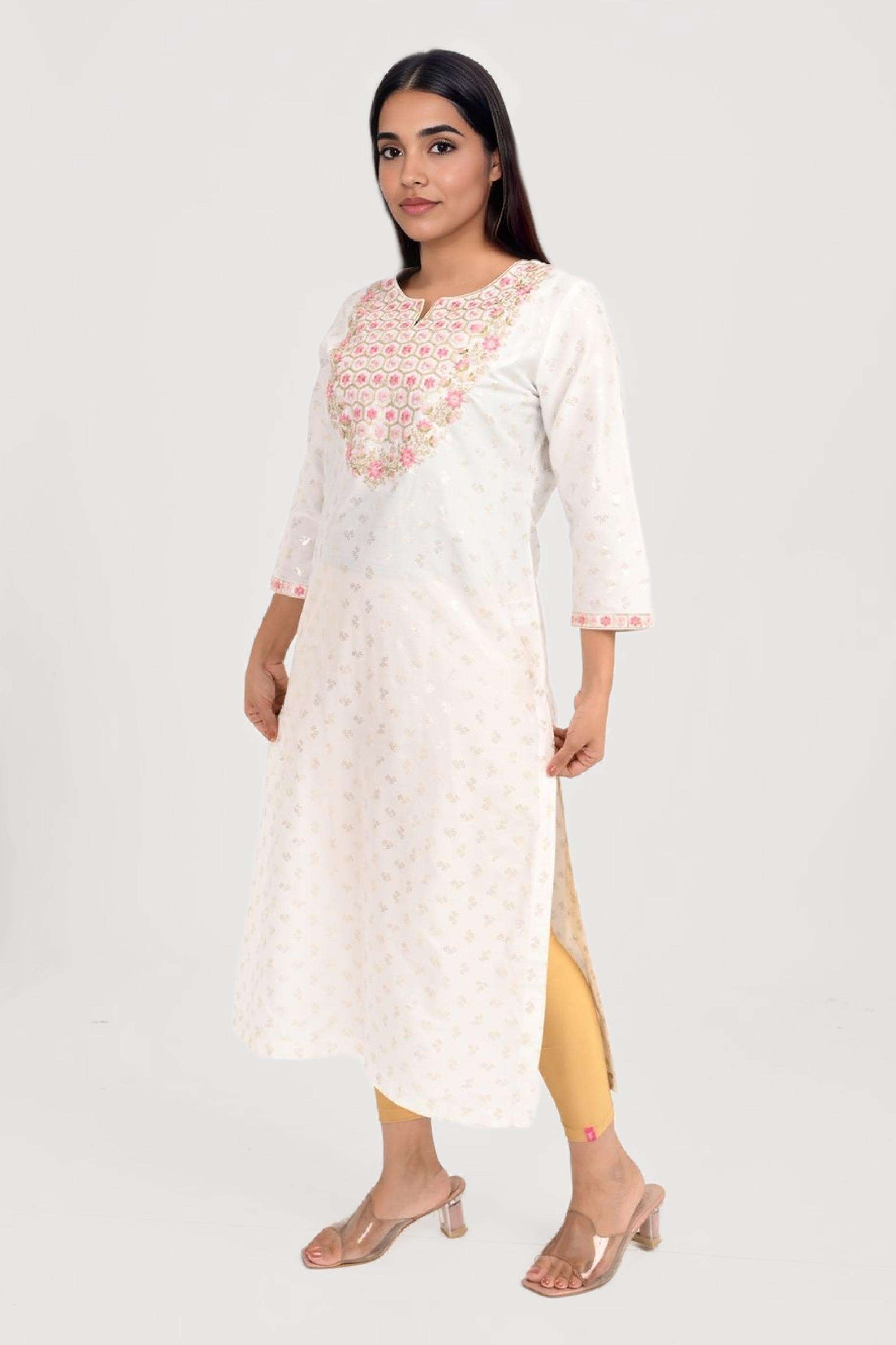 Printed-Blended-Fabric-Round-Neck-Women-s-Kurta