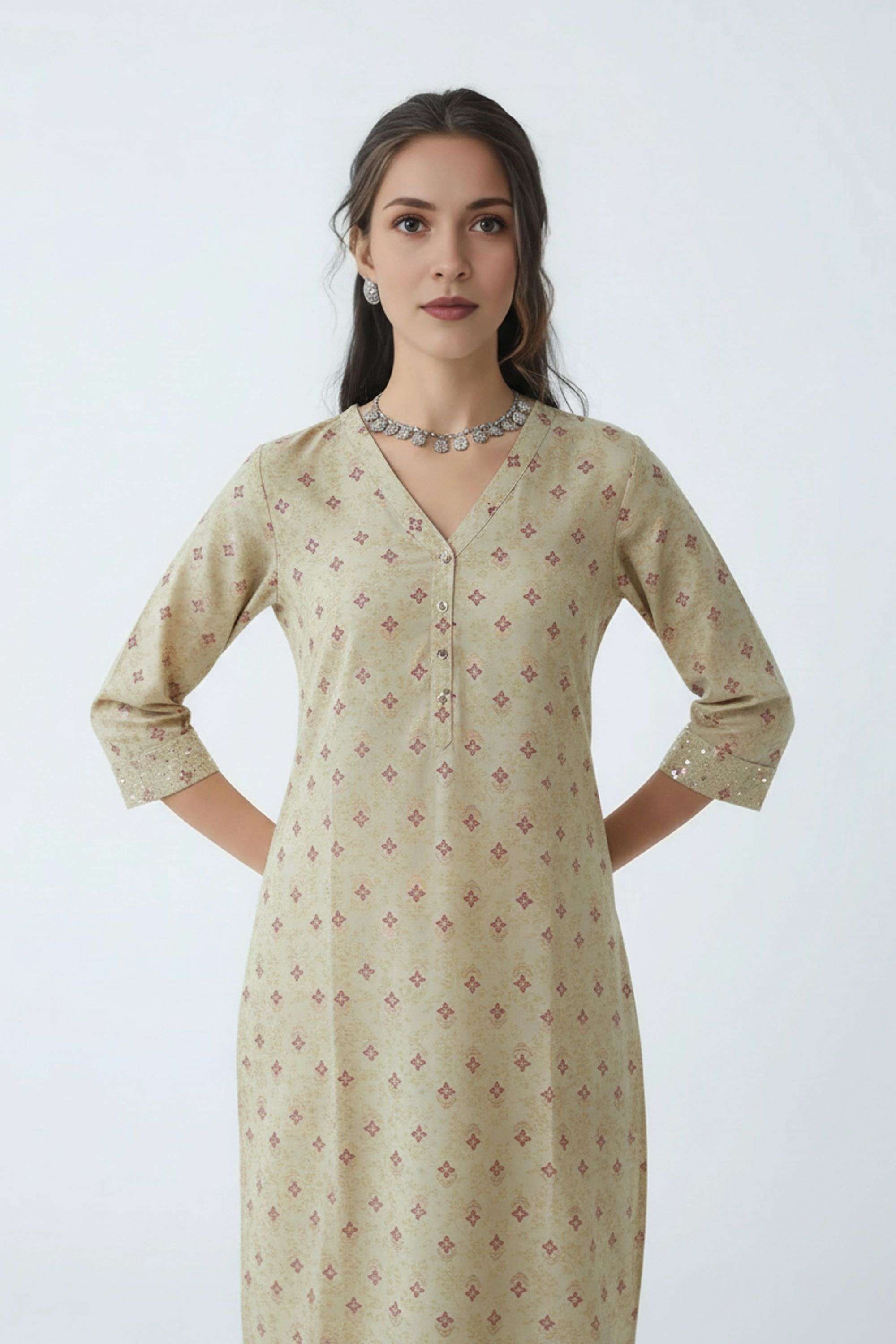 Solid-Blended-Fabric-Regular-Fit-Festive-Wear-Women-Kurta