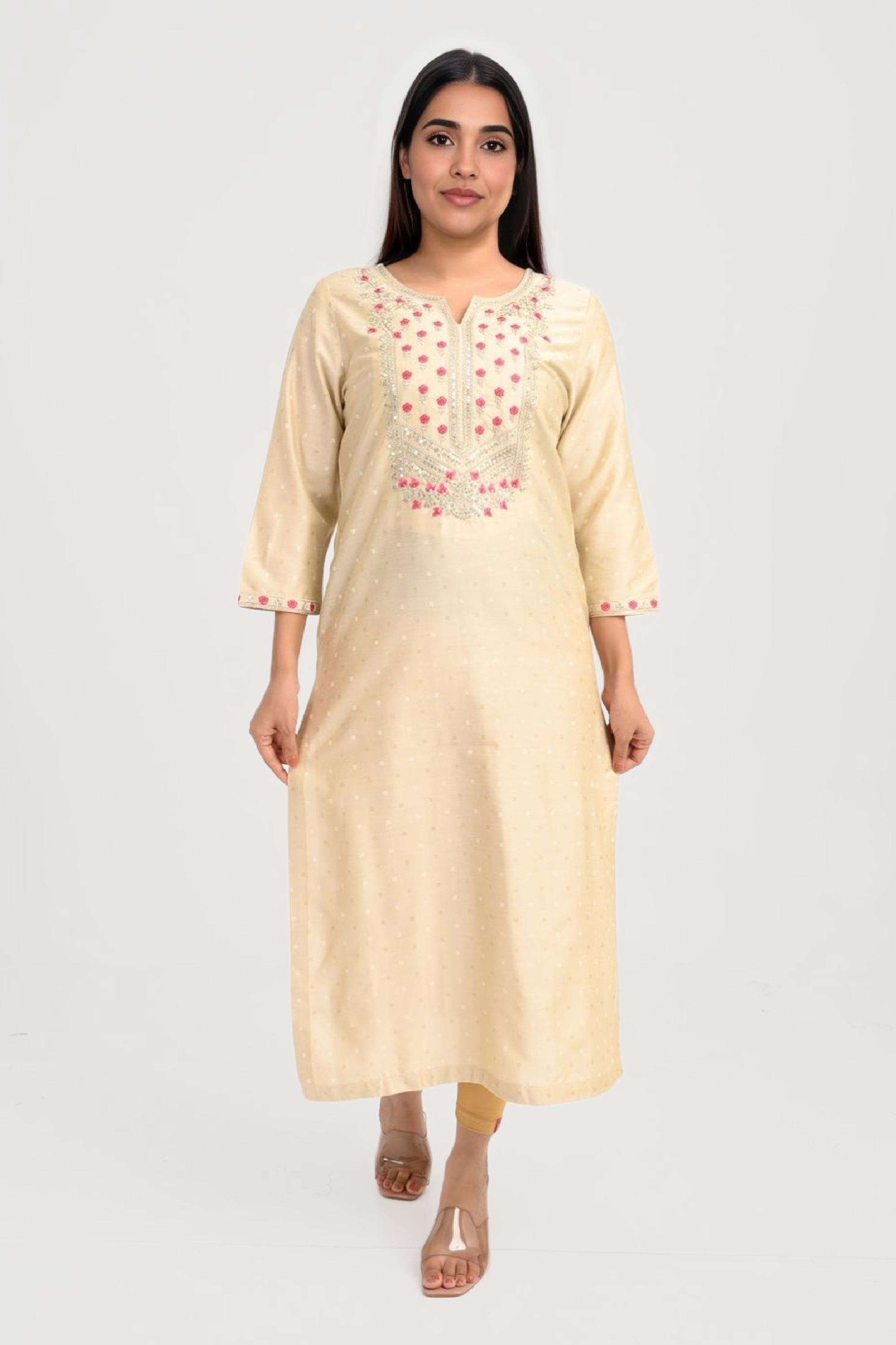 Printed-Viscose-V-Neck-Women-Fusion-Wear-Kurta