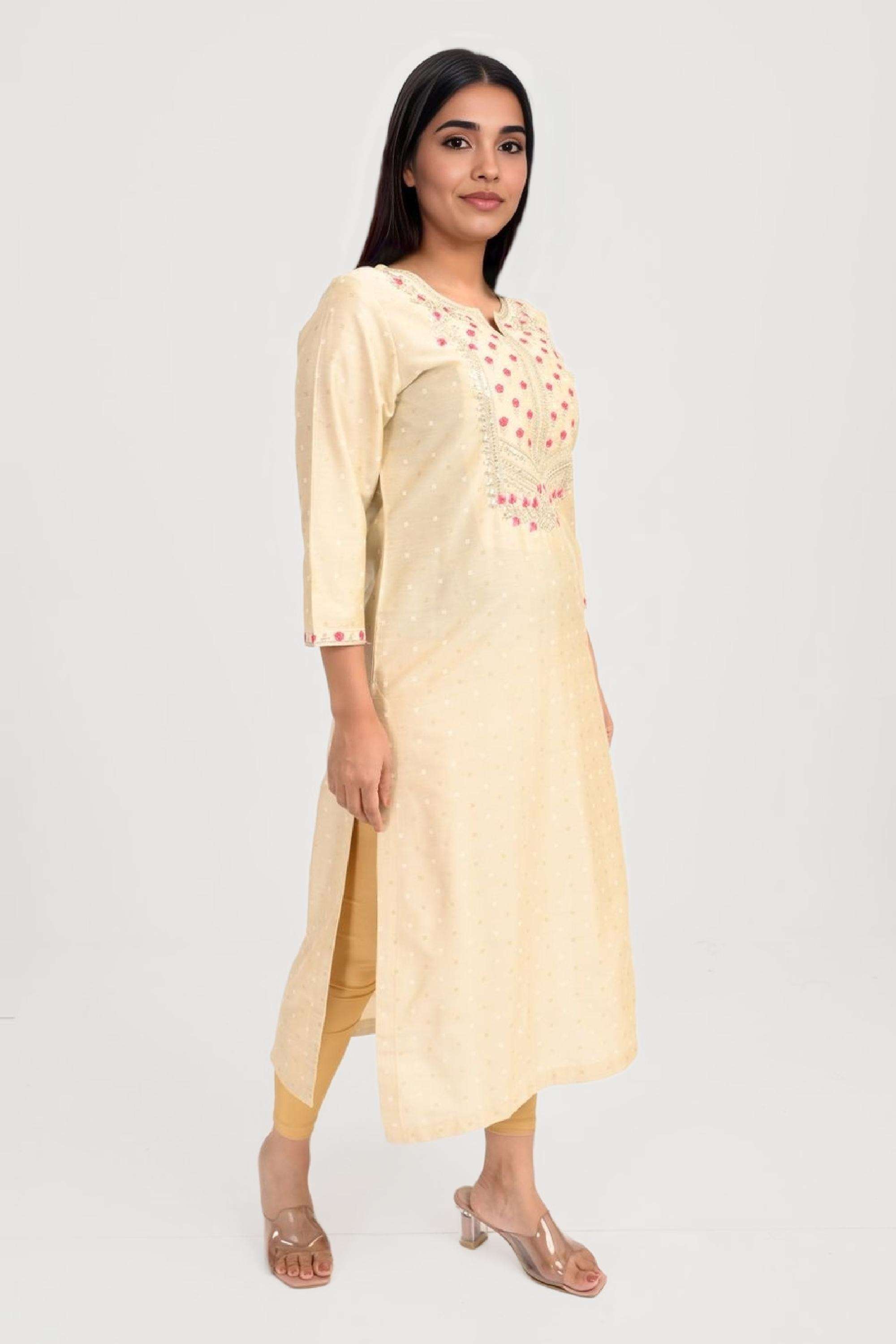 Printed-Viscose-V-Neck-Women-Fusion-Wear-Kurta