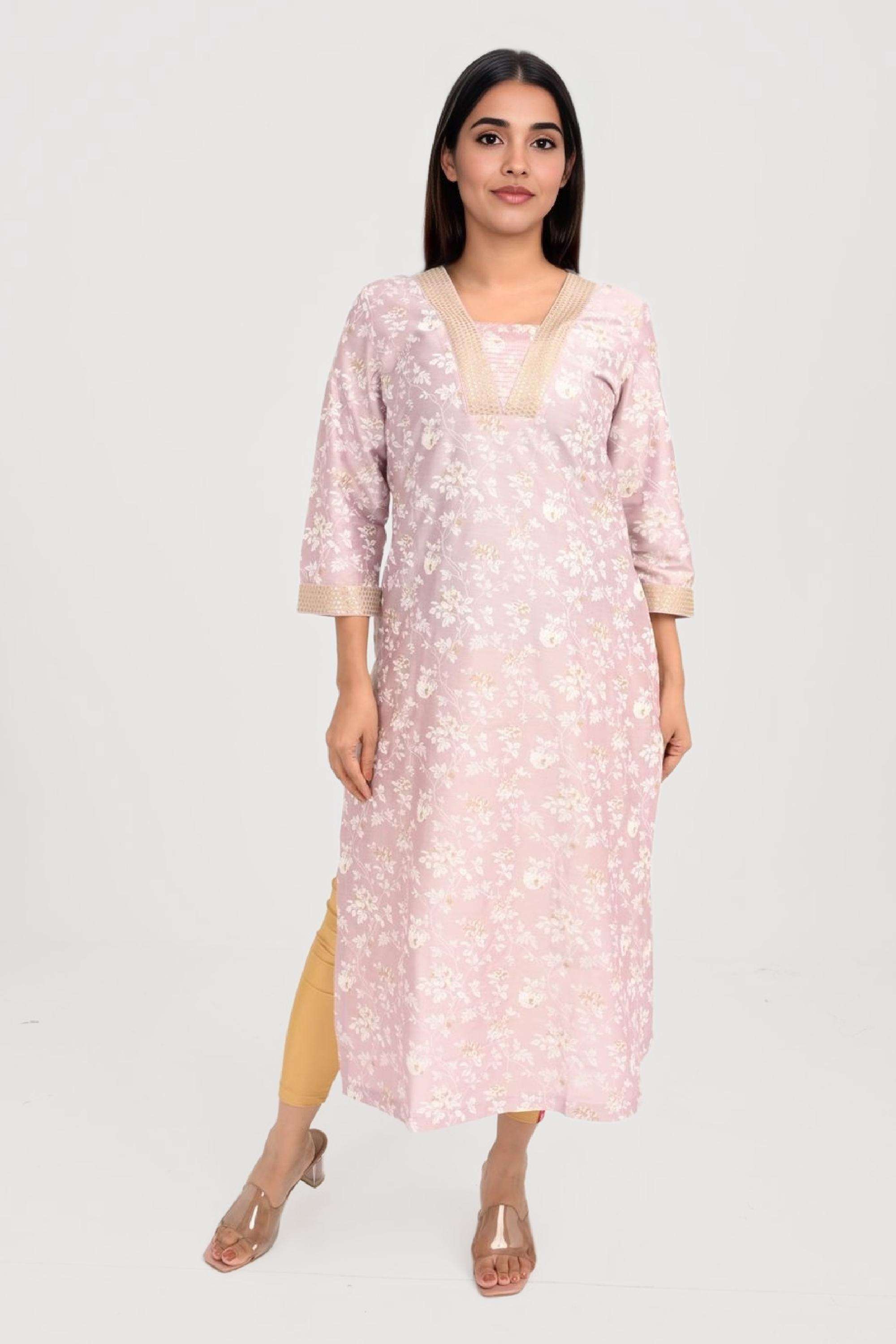Printed-Viscose-V-Neck-Women-Fusion-Wear-Kurta