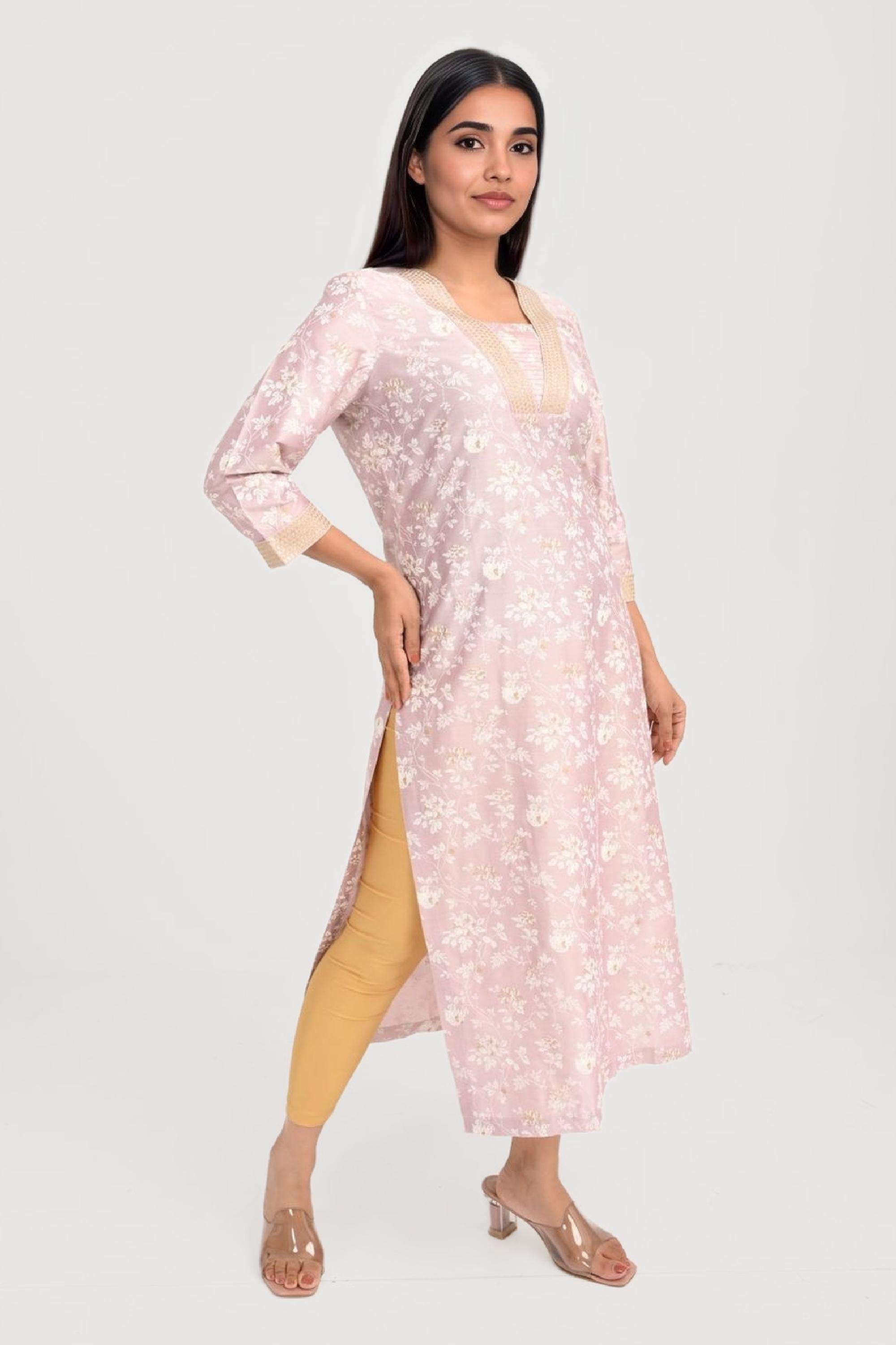 Printed-Viscose-V-Neck-Women-Fusion-Wear-Kurta