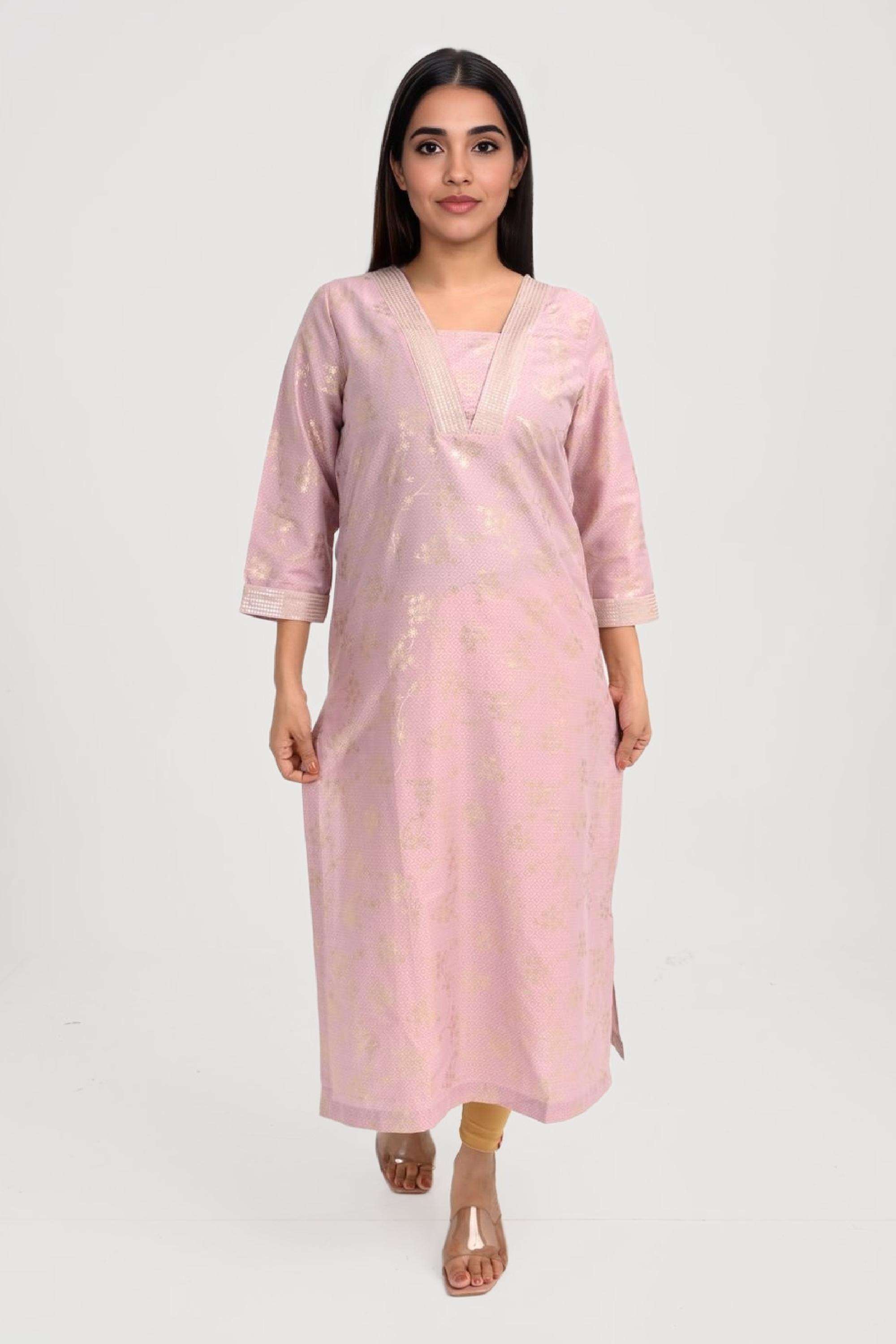 Embroidered-Viscose-V-Neck-Women-Everyday-Kurta