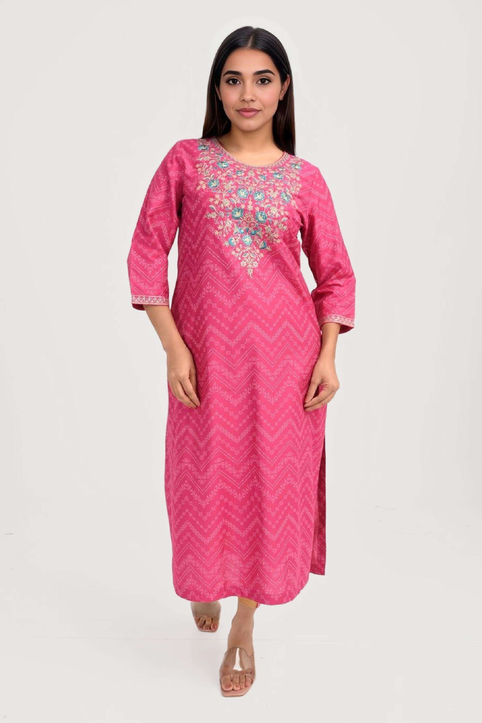Printed-Viscose-Round-Neck-Women-Fusion-Wear-Kurta