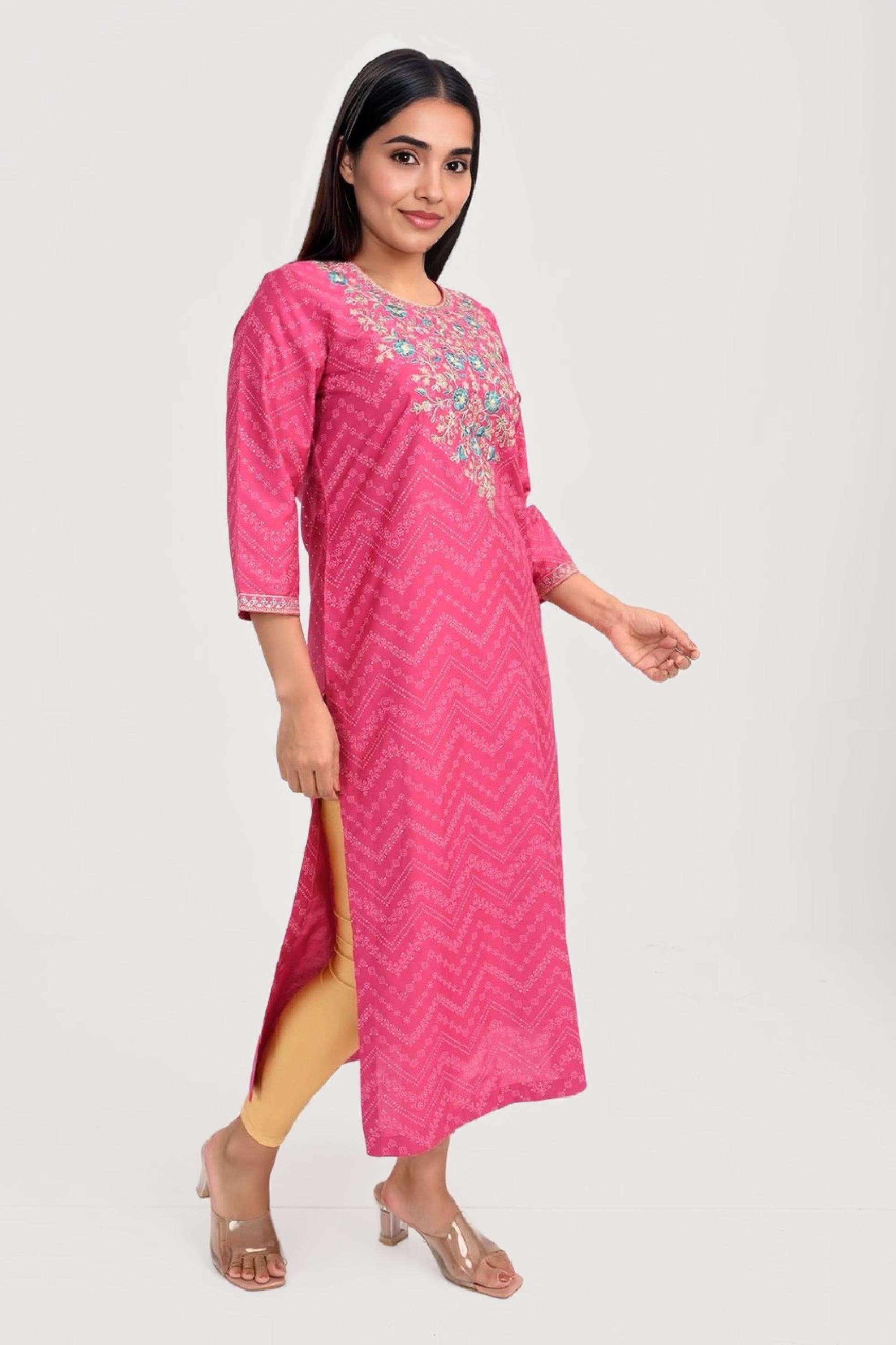 Printed-Viscose-Round-Neck-Women-Fusion-Wear-Kurta