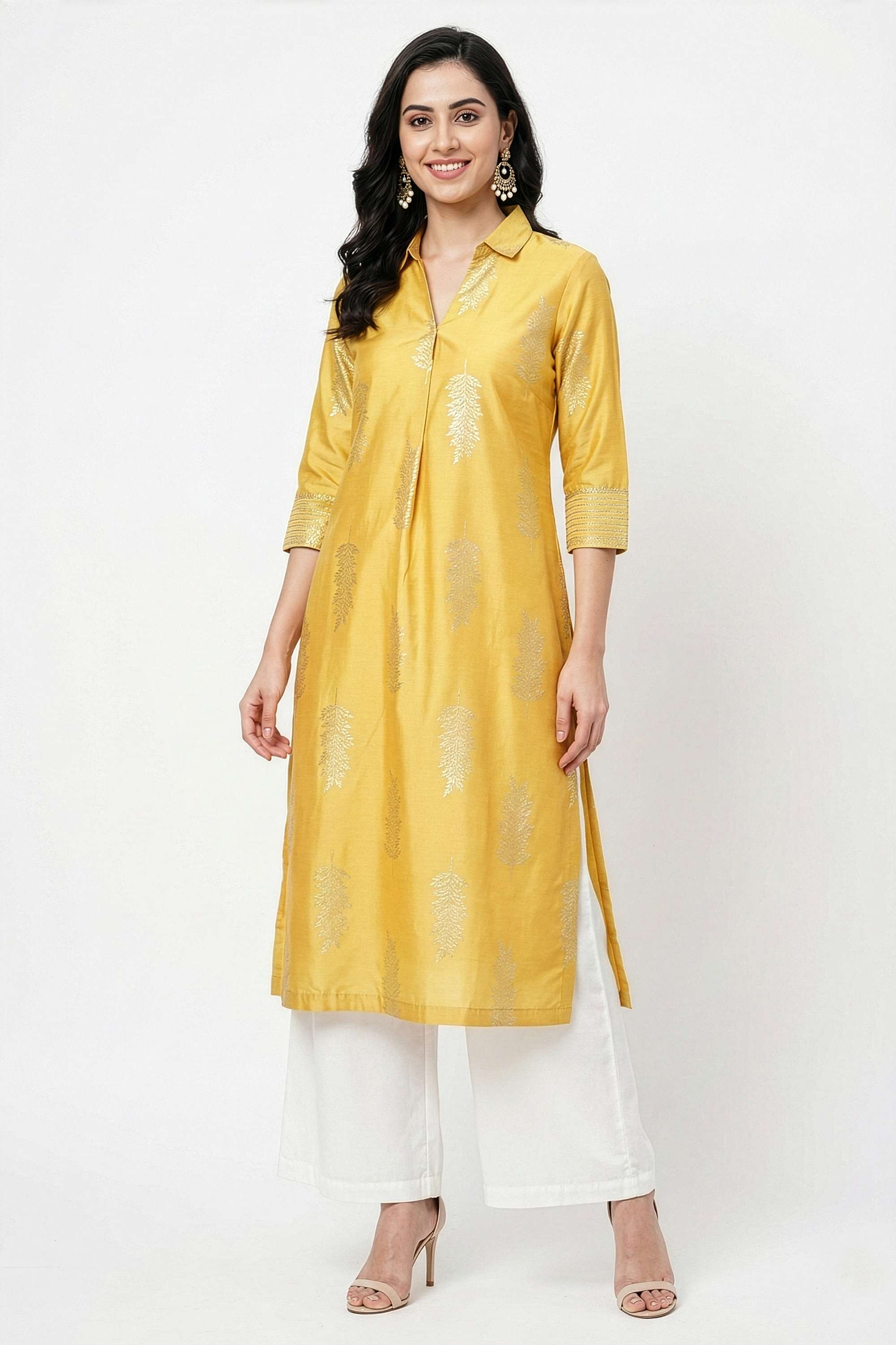 Embroidered-Viscose-Collared-Women-Fusion-Wear-Kurta