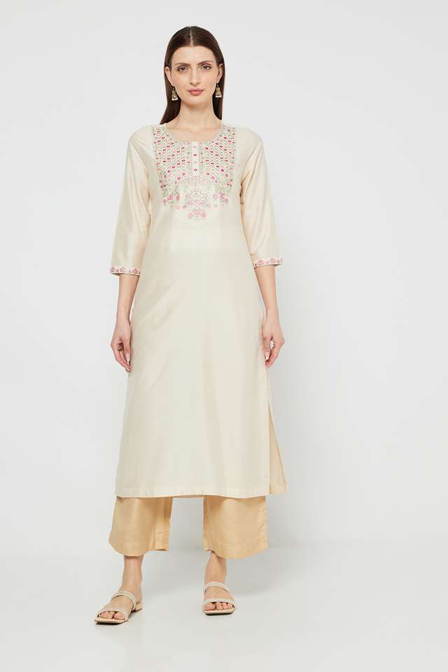 Solid-Blended-Fabric-Round-Neck-Women-s-Kurta