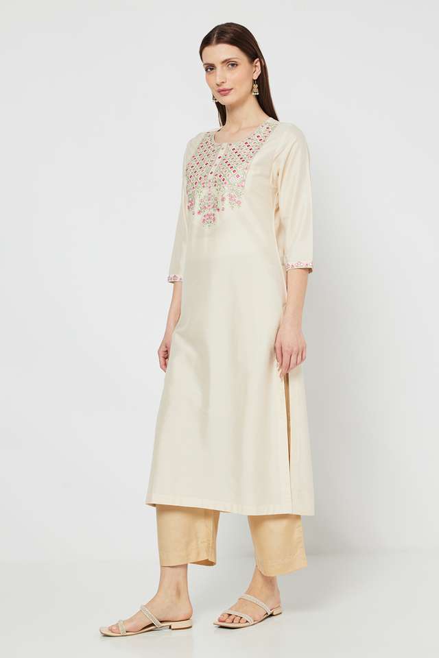 Solid-Blended-Fabric-Round-Neck-Women-s-Kurta