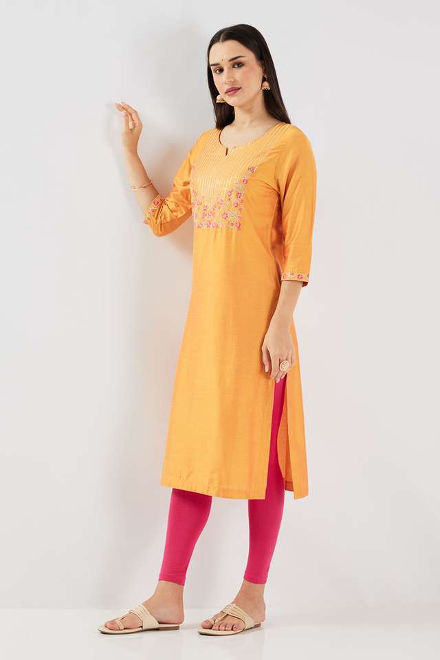 Solid-Blended-Fabric-Round-Neck-Women-s-Kurta