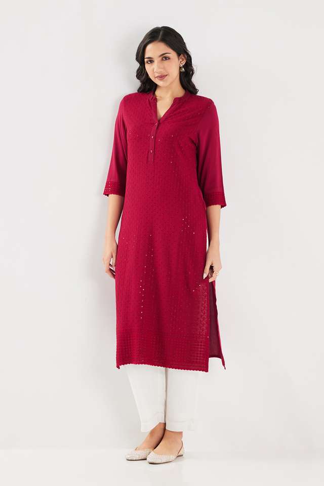 Solid-Rayon-Collared-Women-s-Kurta
