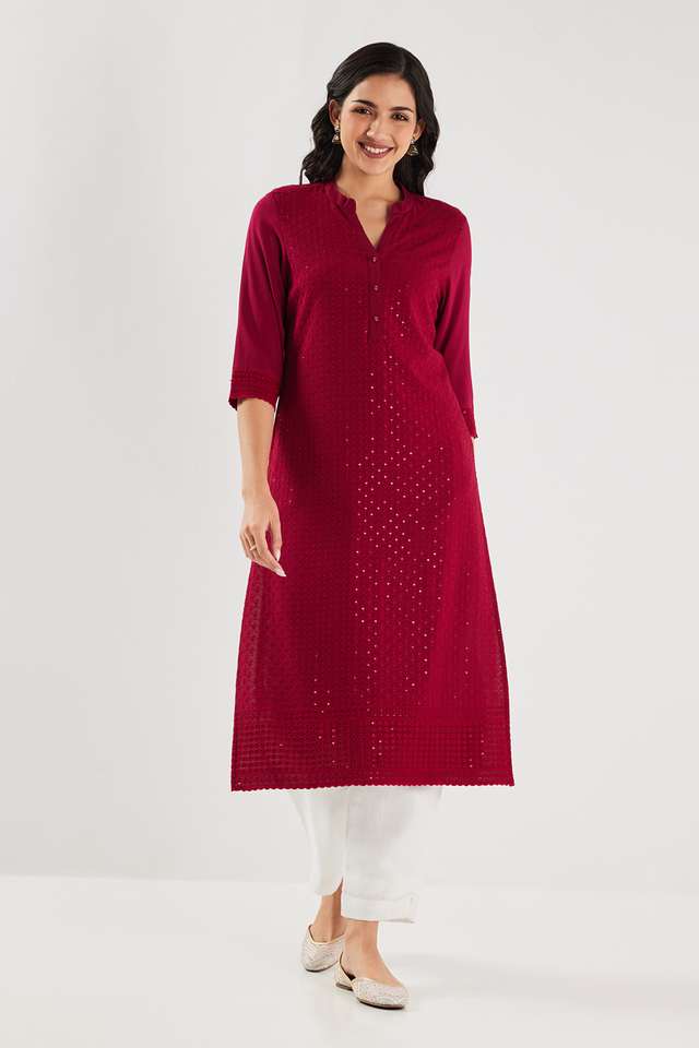 Solid-Rayon-Collared-Women-s-Kurta