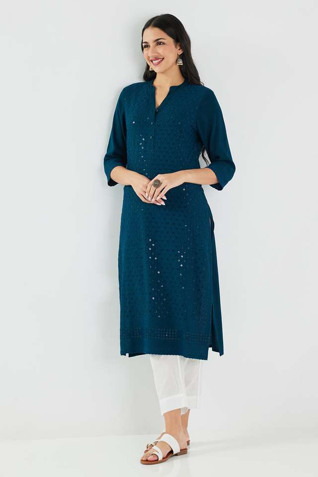Solid-Rayon-Collared-Women-s-Kurta