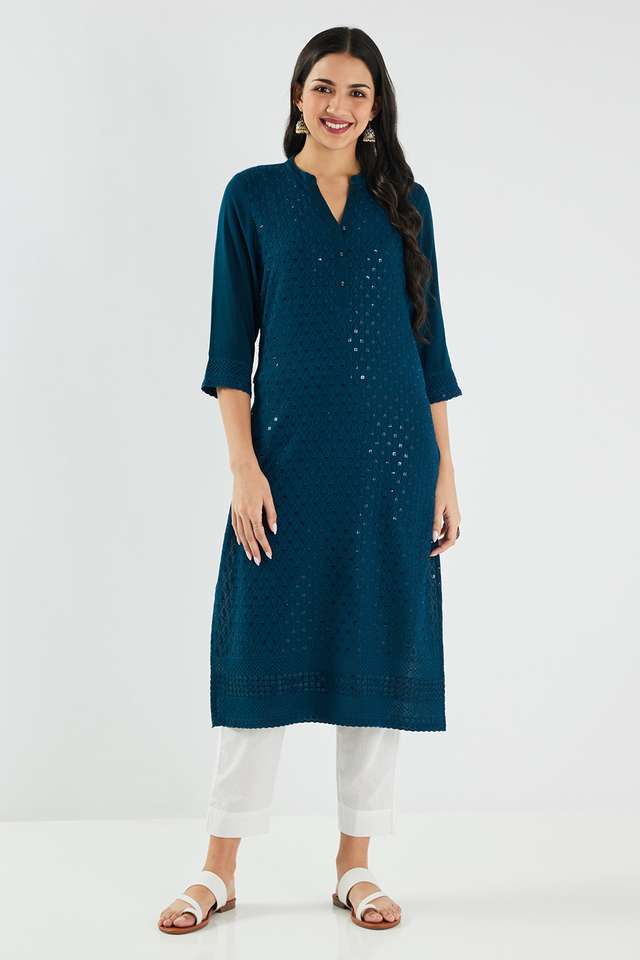 Solid-Rayon-Collared-Women-s-Kurta