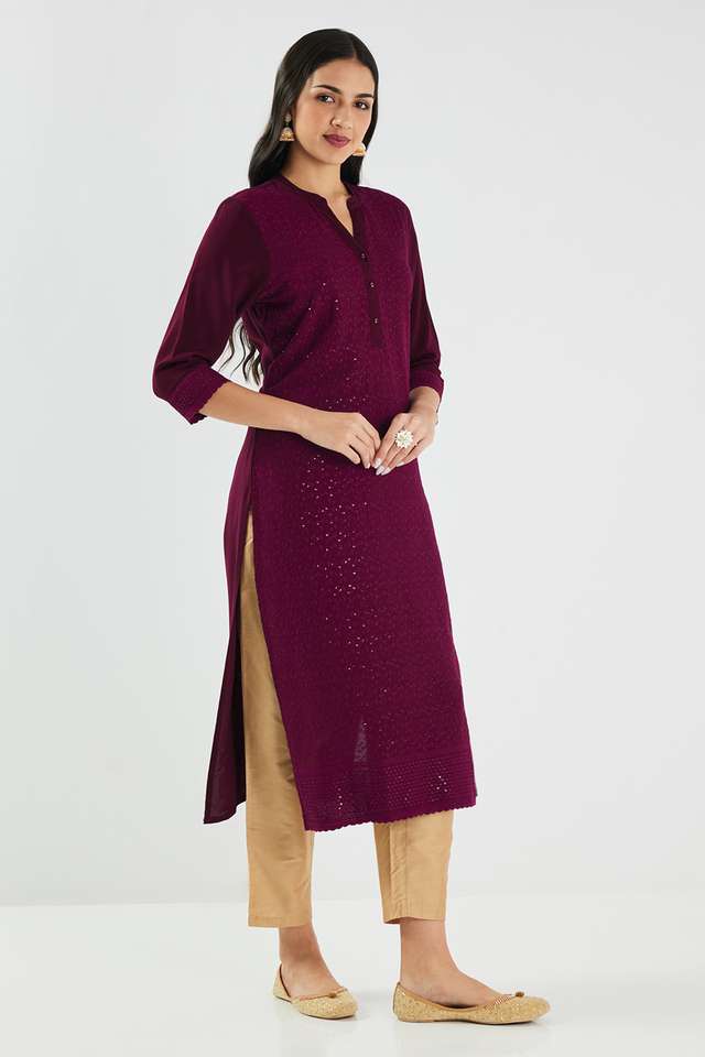 Solid-Rayon-Collared-Women-s-Kurta