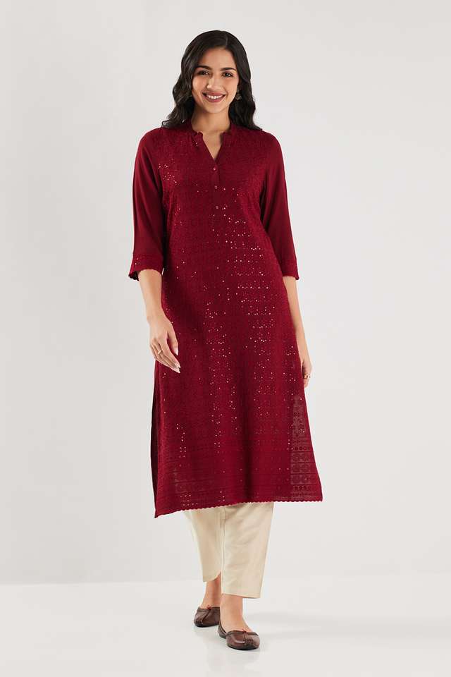 Solid-Rayon-Collared-Women-s-Kurta