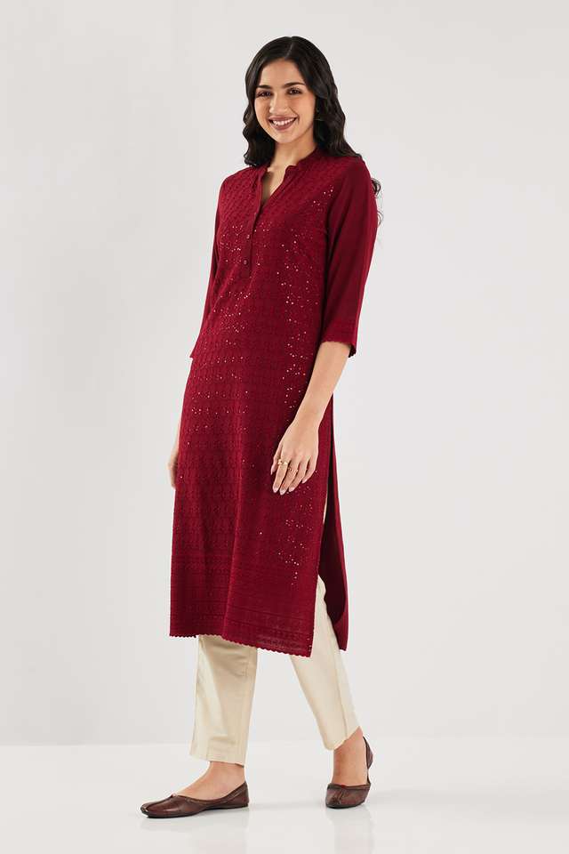 Solid-Rayon-Collared-Women-s-Kurta