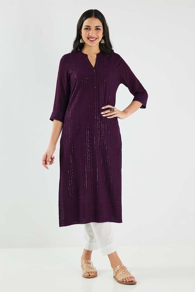 Solid-Rayon-Collared-Women-s-Kurta