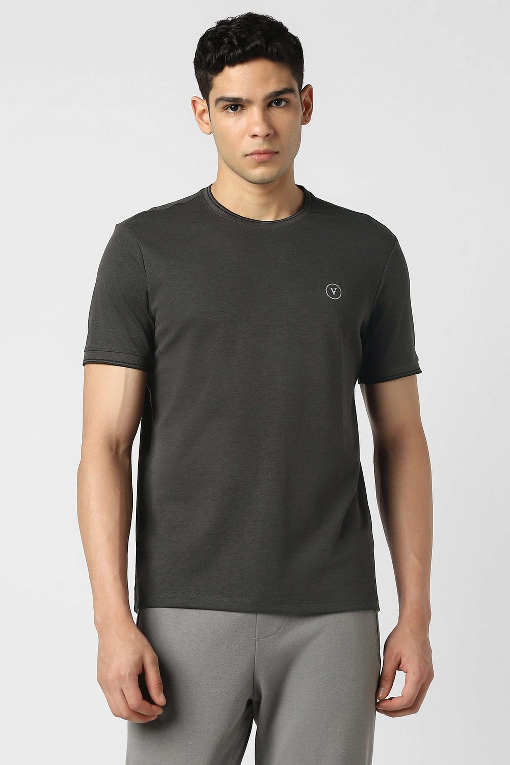 Solid-Polyester-Cotton-Round-Neck-Men-s-T-Shirt