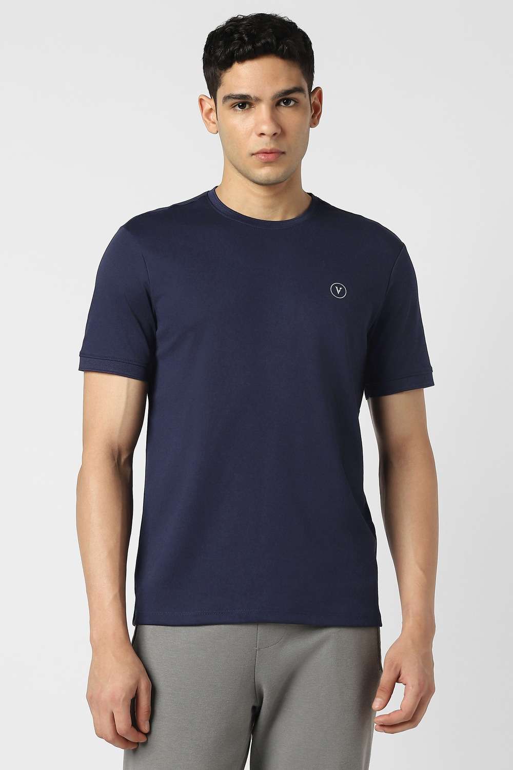 Solid-Blended-Fabric-Regular-Fit-Men-T-Shirt