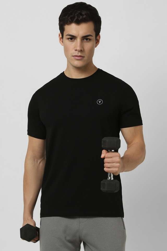 Solid-Cotton-Blend-Round-Neck-Men-s-T-Shirt