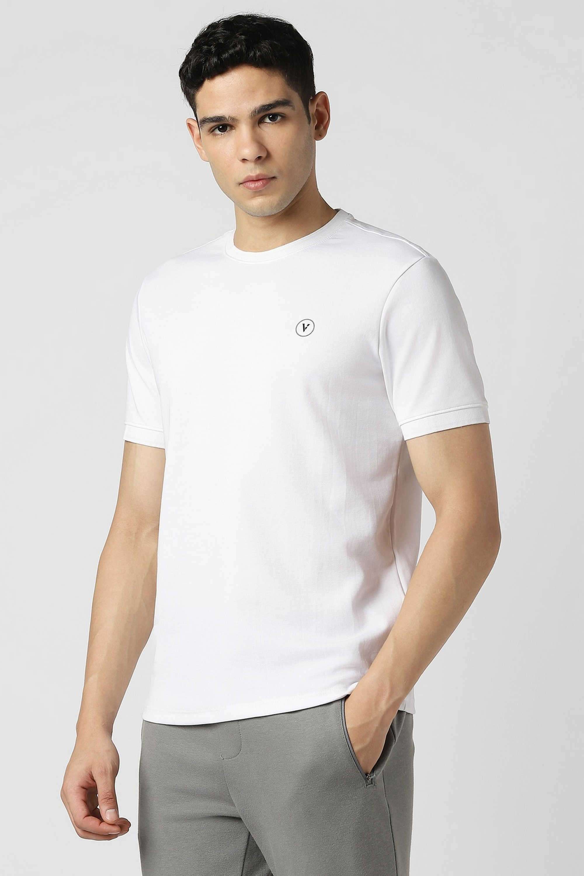Solid-Poly-Cotton-Regular-Fit-Men-T-Shirt