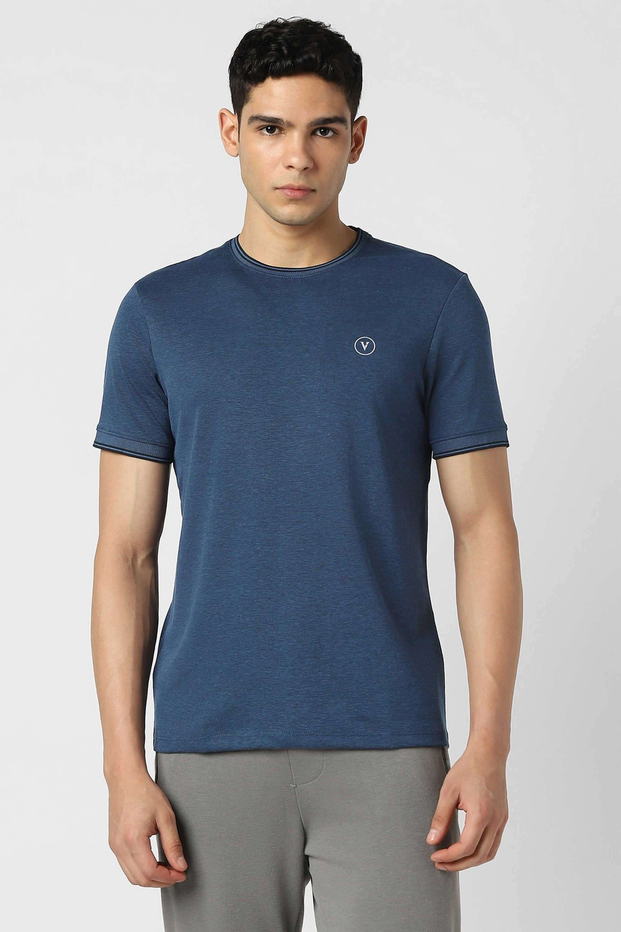 Solid-Poly-Cotton-Regular-Fit-Men-T-Shirt