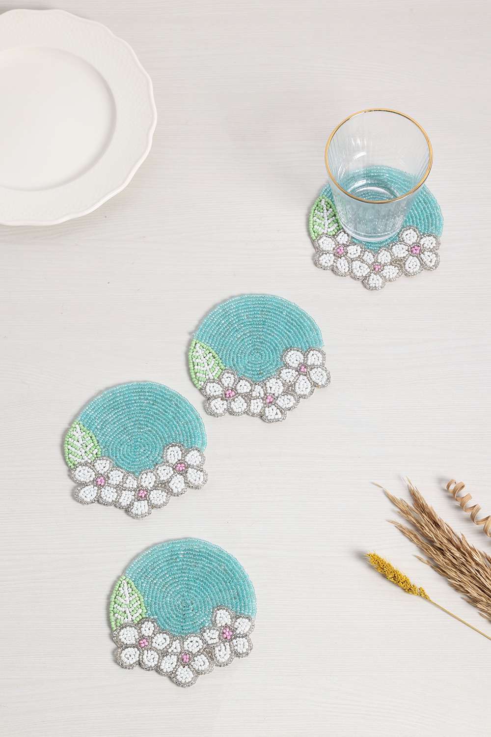 Po-Early-Spring-Beaded-Coaster-S/4-Aqua10Cm