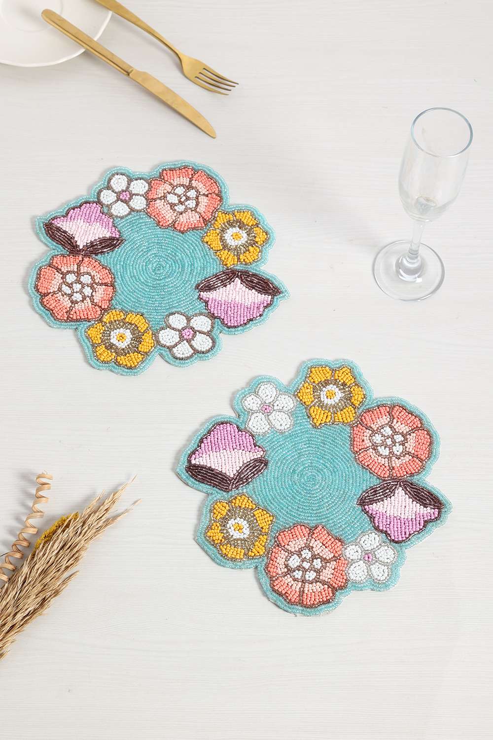 Po-Early-Spring-Beaded-Trivet-S/2-Aqua-22Cm