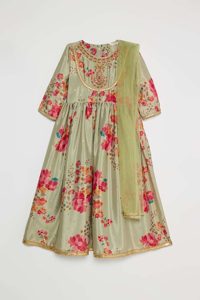 Printed-Polyester-Regular-Fit-Girls-Kurta-Dupatta-Set