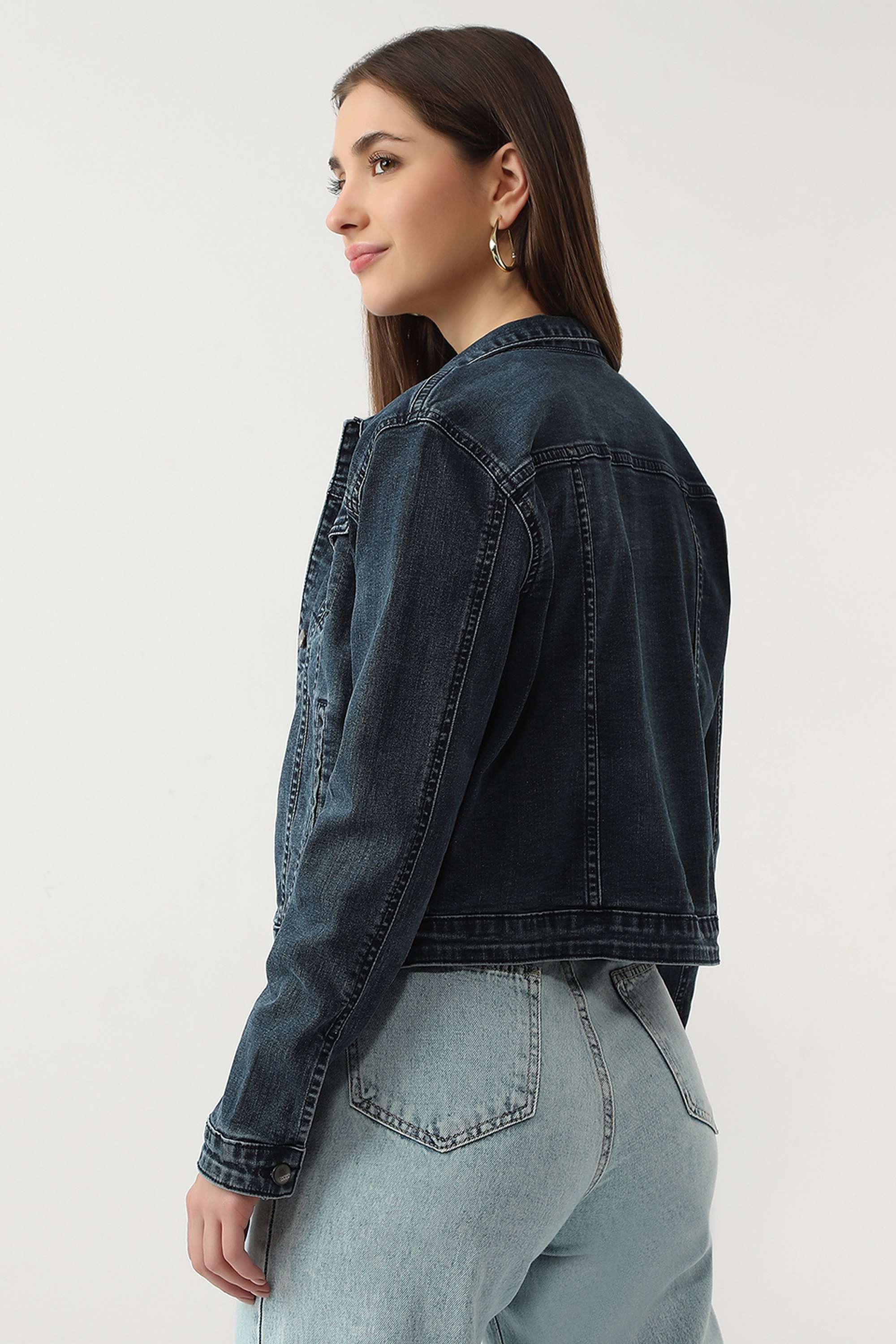 Solid-Collared-Blended-Fabric-Women-s-Casual-Wear-Jacket