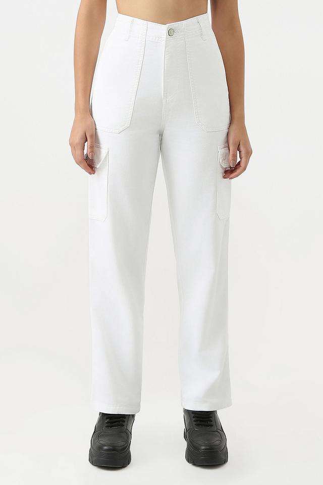Solid-Blended-Fabric-Relaxed-Fit-Women-s-Trousers