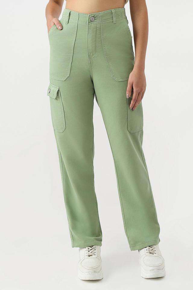 Solid-Blended-Fabric-Relaxed-Fit-Women-s-Trousers