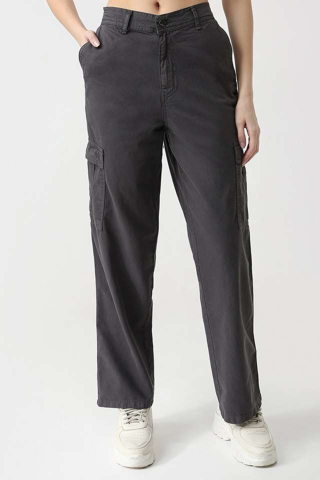 Solid-Relaxed-Fit-Blended-Fabric-Women-s-Casual-Wear-Trousers