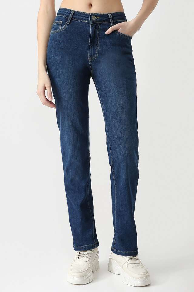 High-Rise-Blended-Fabric-Straight-Fit-Women-s-Jeans