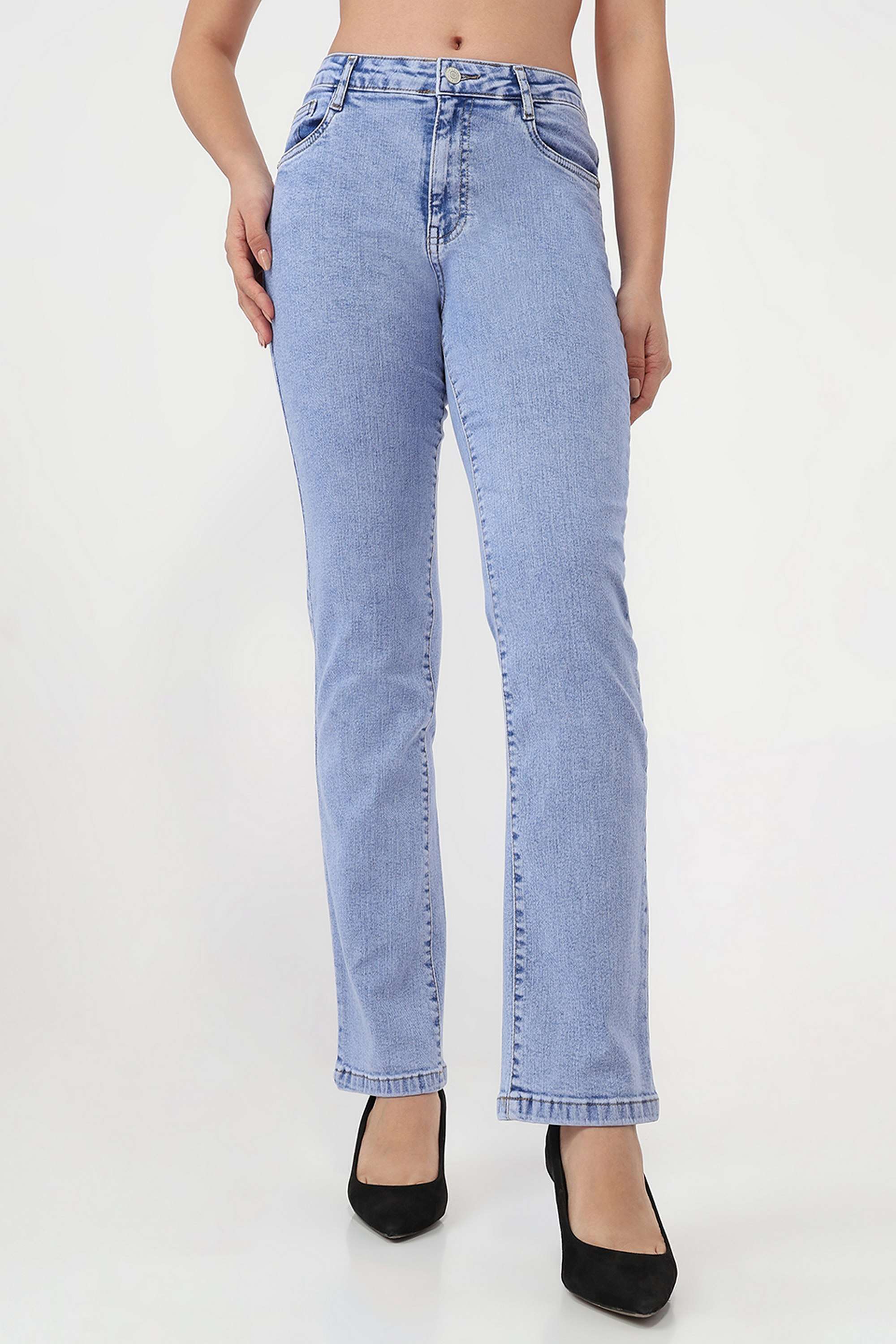 High-Rise-Blended-Fabric-Straight-Fit-Women-s-Jeans
