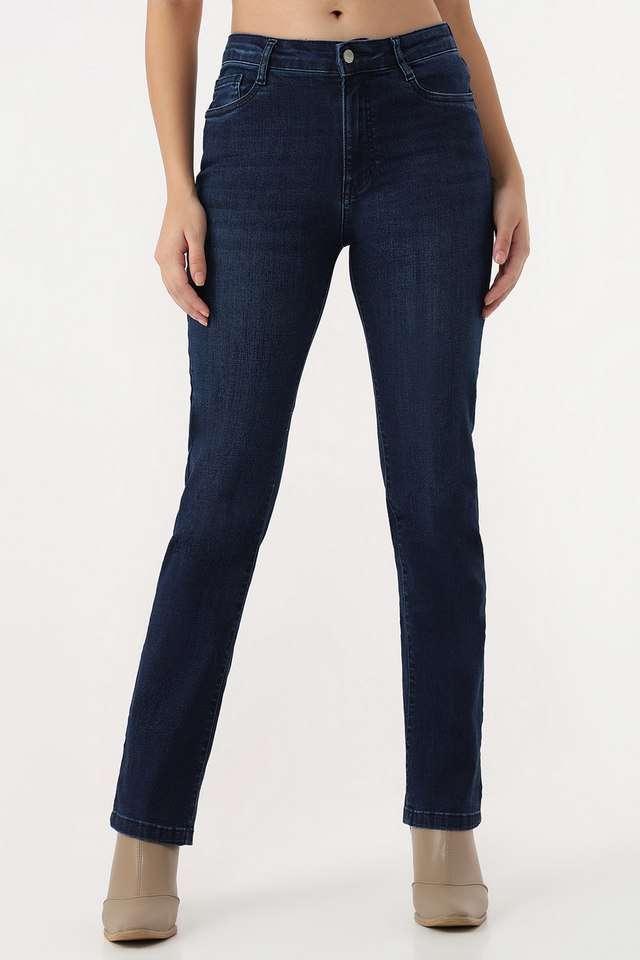 High-Rise-Blended-Fabric-Straight-Fit-Women-s-Jeans