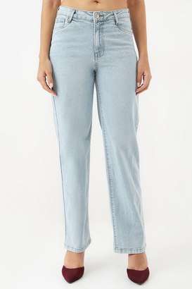 High-Rise-Blended-Fabric-Straight-Fit-Women-s-Jeans