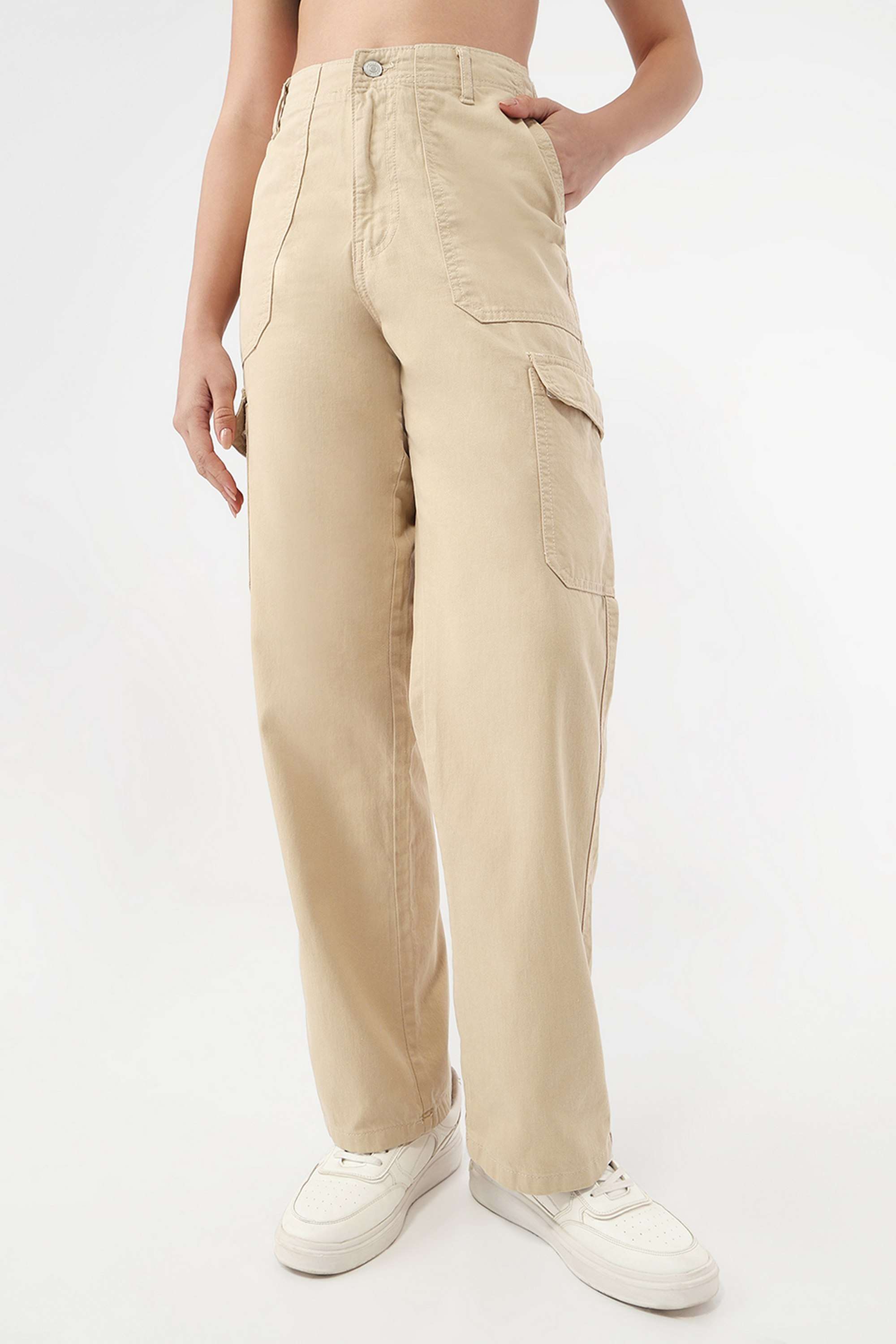 Solid-Relaxed-Fit-Blended-Fabric-Women-s-Casual-Wear-Trousers