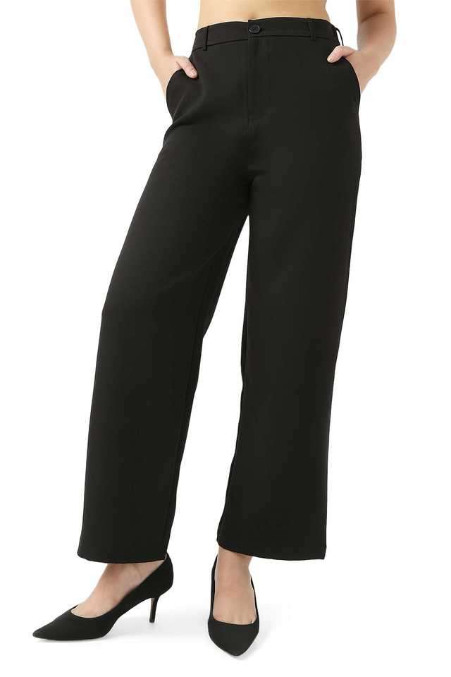 Solid-Relaxed-Fit-Blended-Fabric-Women-s-Casual-Wear-Trousers