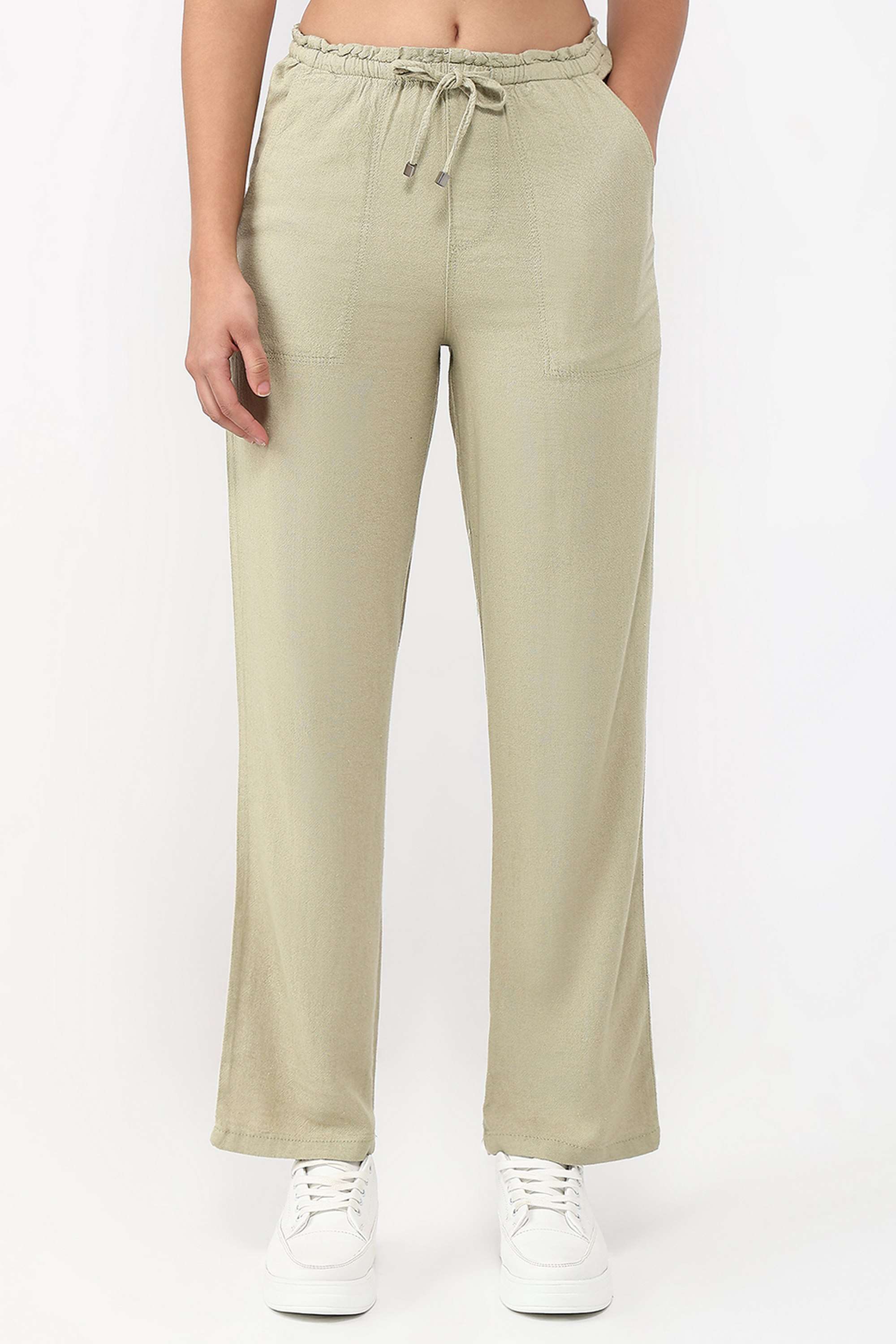 Solid-Relaxed-Fit-Blended-Fabric-Women-s-Casual-Wear-Culottes