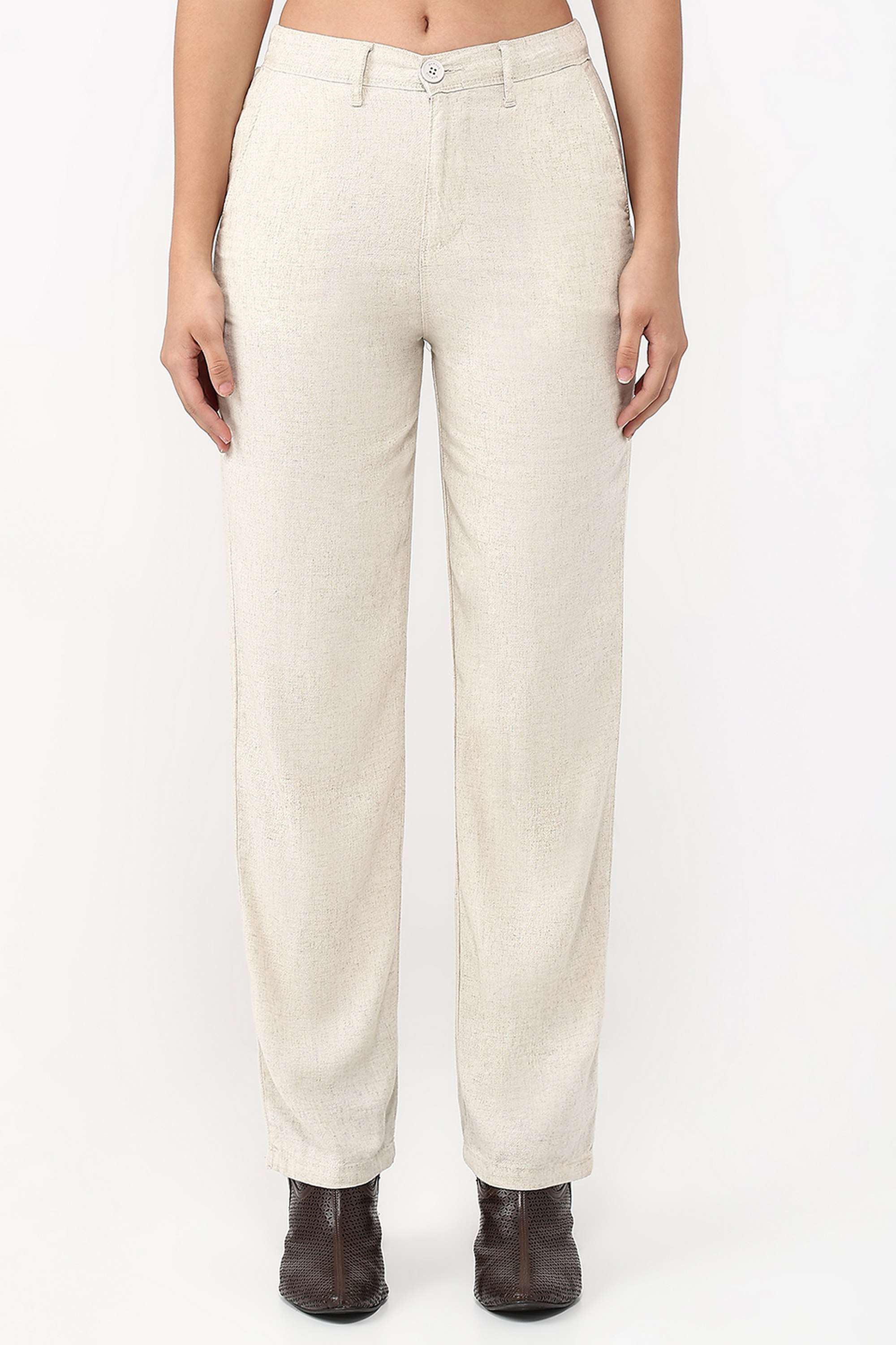Solid-Straight-Fit-Blended-Fabric-Women-s-Casual-Wear-Trousers