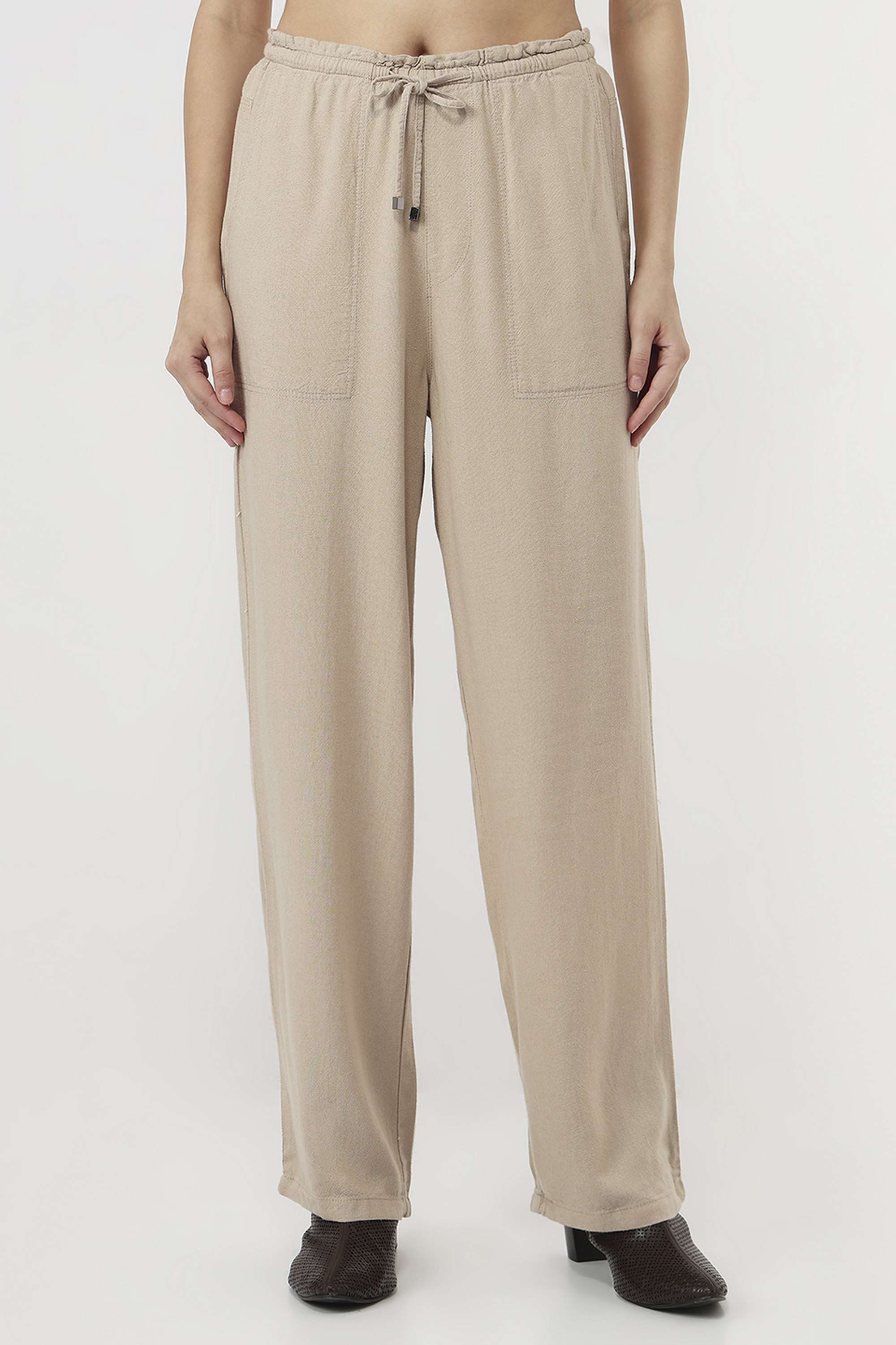 Solid-Relaxed-Fit-Blended-Fabric-Women-s-Casual-Wear-Trousers