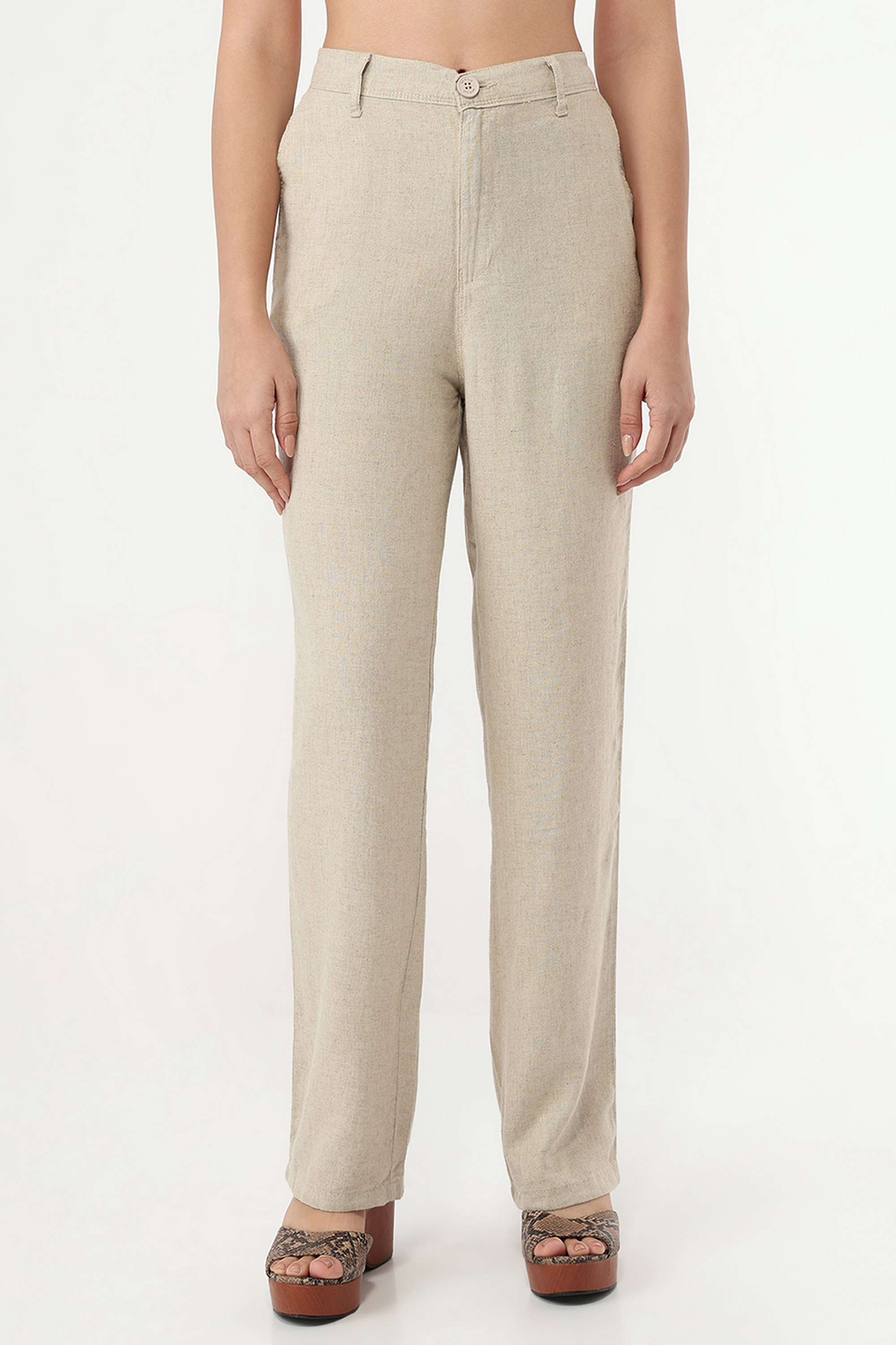 Solid-Straight-Fit-Blended-Fabric-Women-s-Casual-Wear-Trousers
