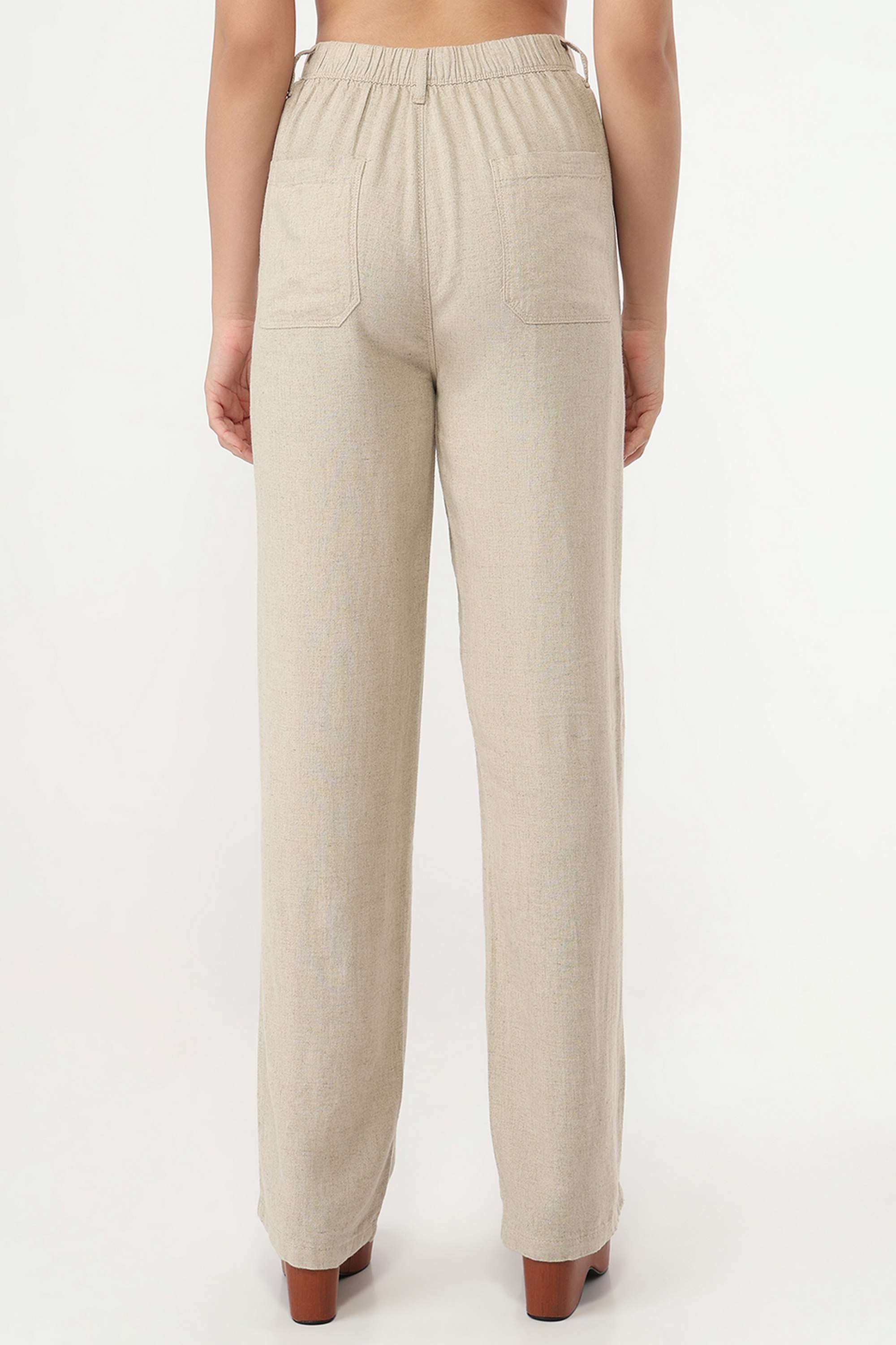 Solid-Straight-Fit-Blended-Fabric-Women-s-Casual-Wear-Trousers