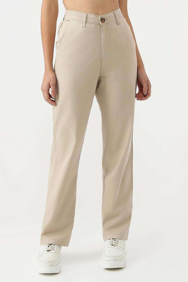 Solid-Blended-Fabric-Relaxed-Fit-Women-s-Trousers