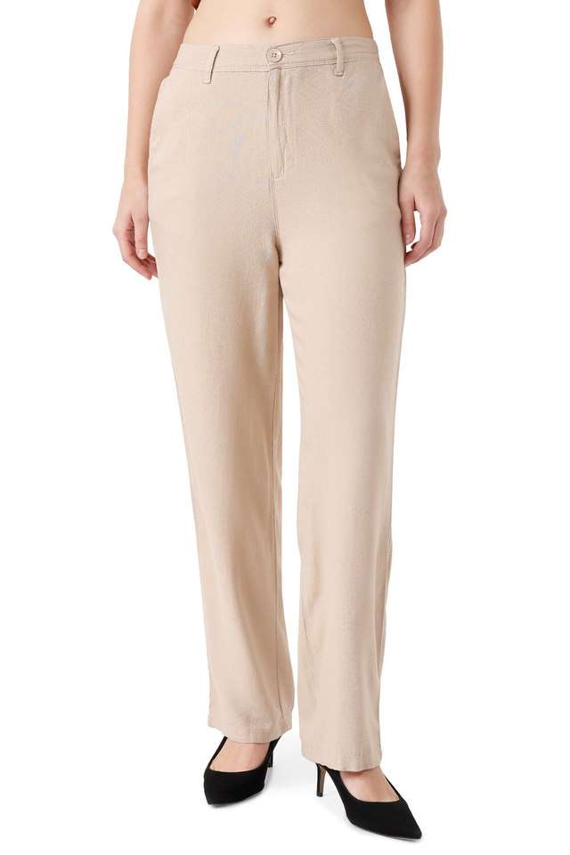 Solid-Relaxed-Fit-Blended-Fabric-Women-s-Casual-Wear-Trousers