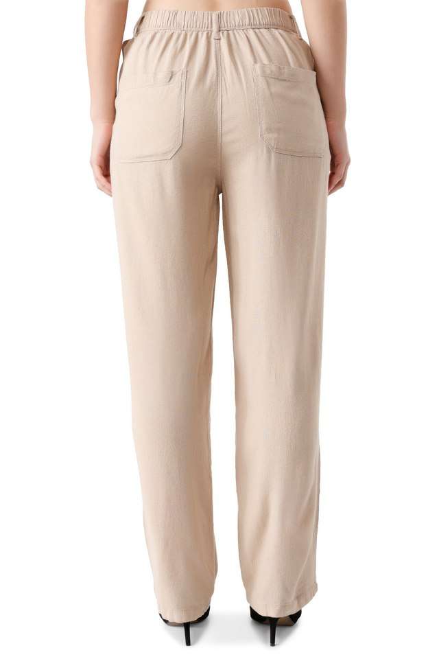 Solid-Relaxed-Fit-Blended-Fabric-Women-s-Casual-Wear-Trousers