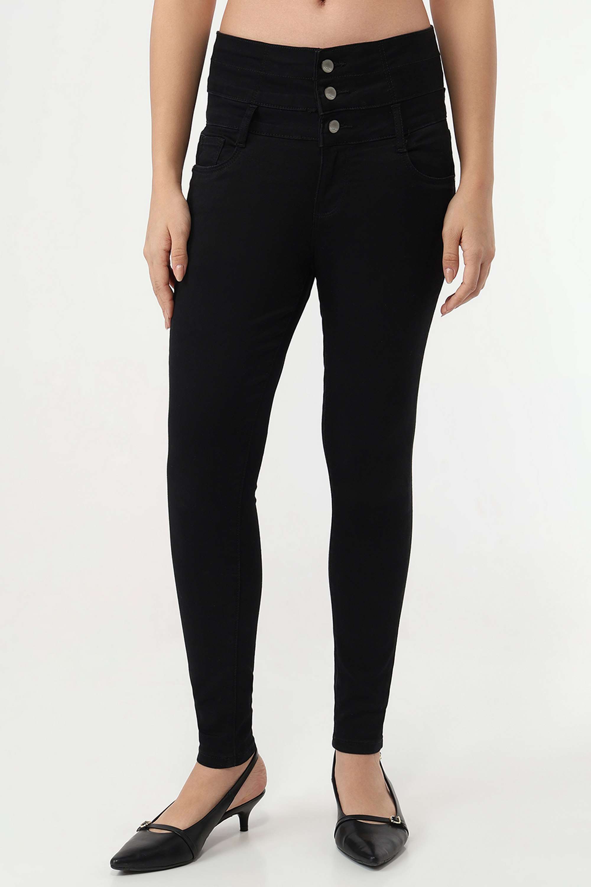 High-Rise-Blended-Fabric-Skinny-Fit-Women-s-Jeans